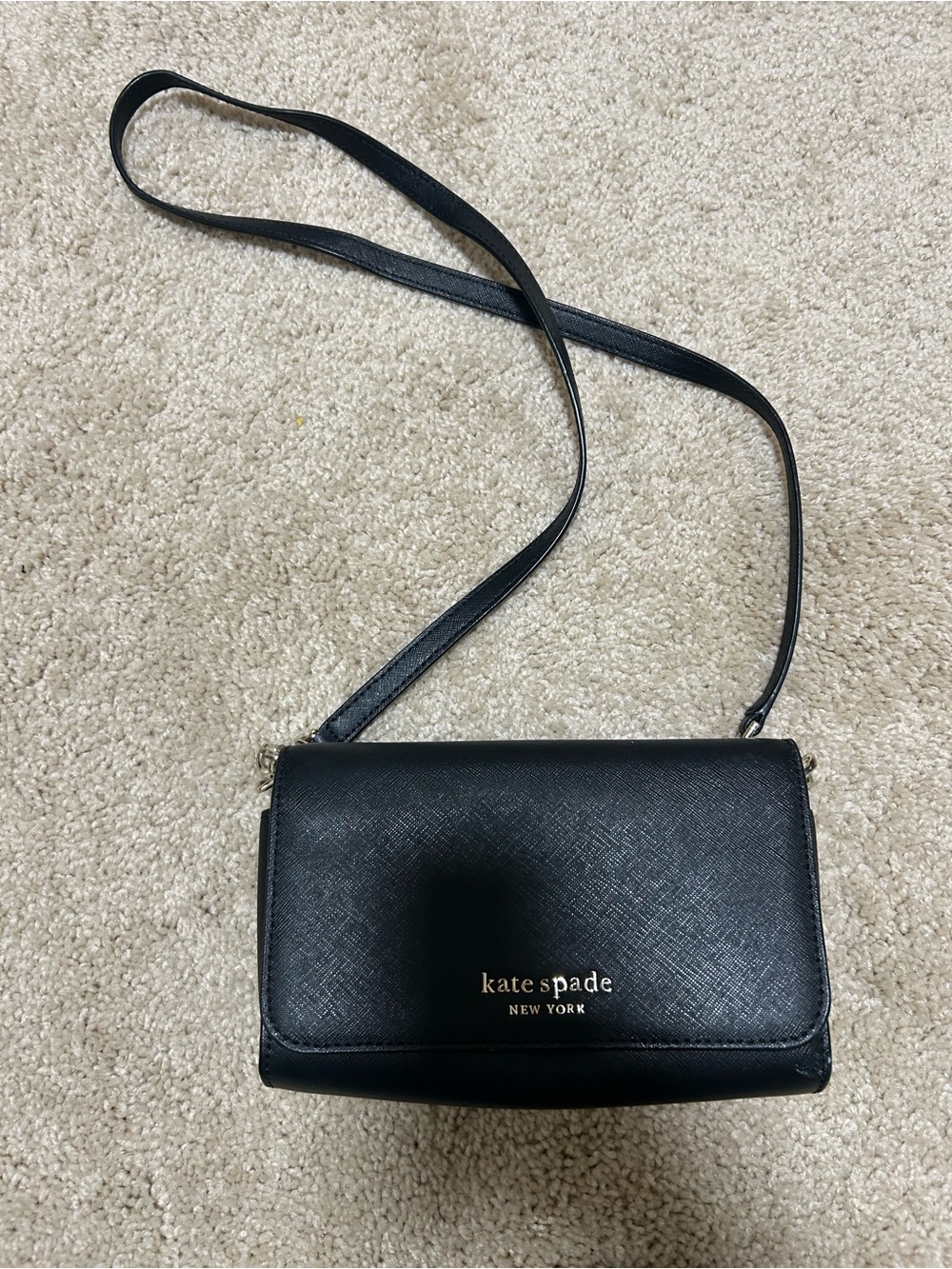 kate spade Black Leather Crossbody Bag with Gold Logo
